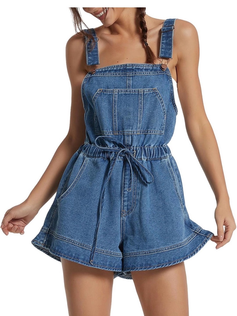 Denim Blue Women's Short Overalls Flirty Western Country Nashville